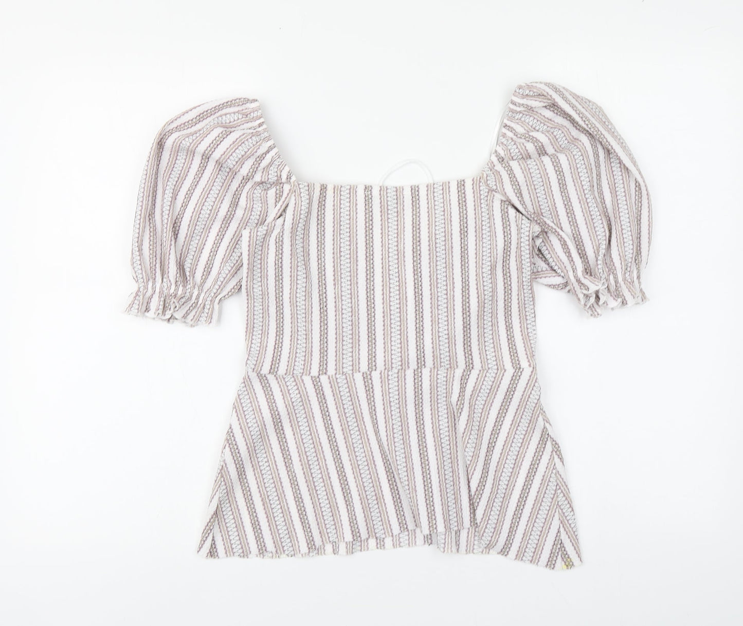 Topshop Womens Multicoloured Striped Polyester Basic Blouse Size 10 Square Neck