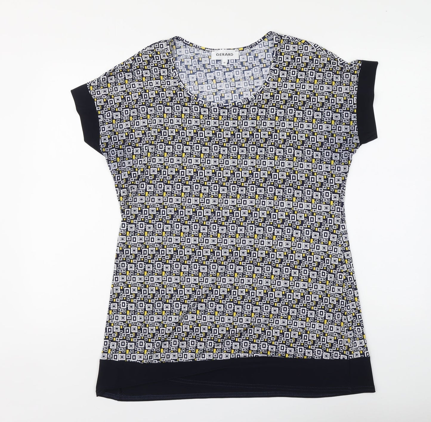 Gerard Womens Blue Geometric Polyester Basic Blouse Size 14 Round Neck