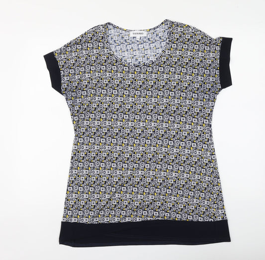 Gerard Womens Blue Geometric Polyester Basic Blouse Size 14 Round Neck
