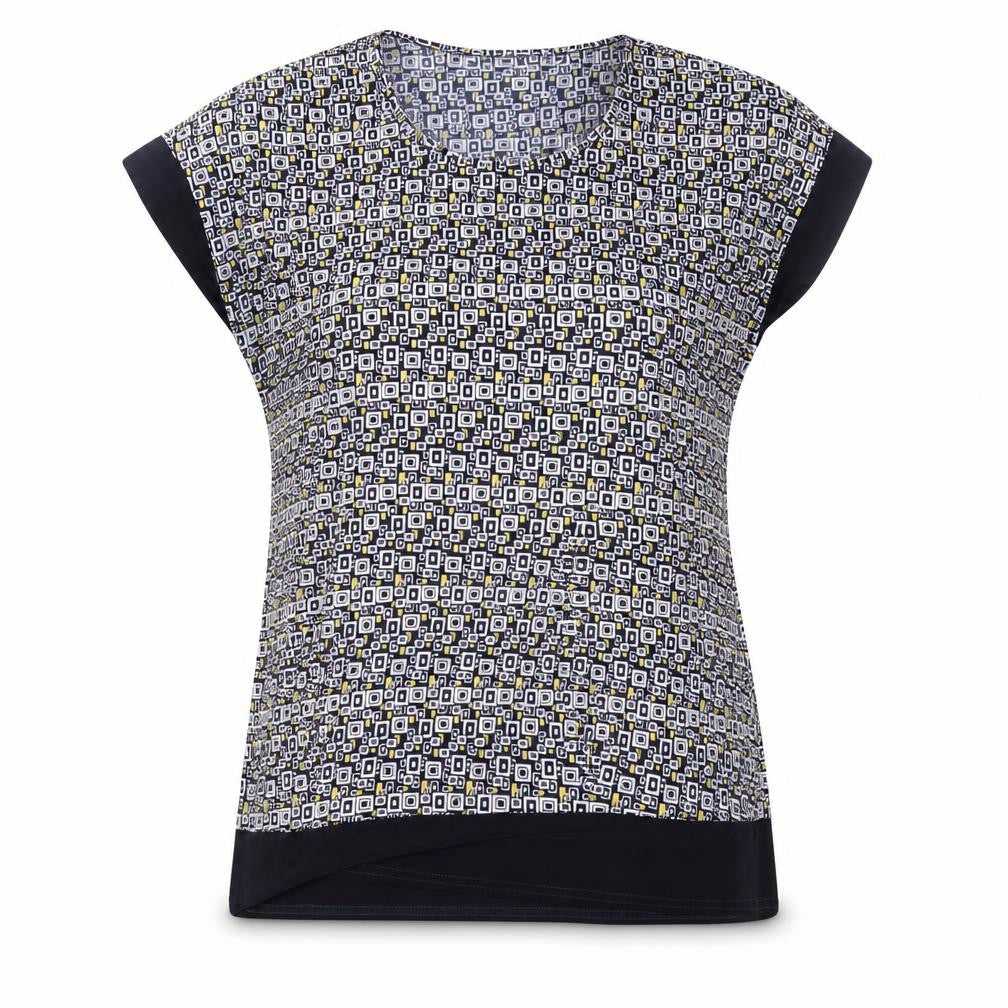 Gerard Womens Blue Geometric Polyester Basic Blouse Size 14 Round Neck
