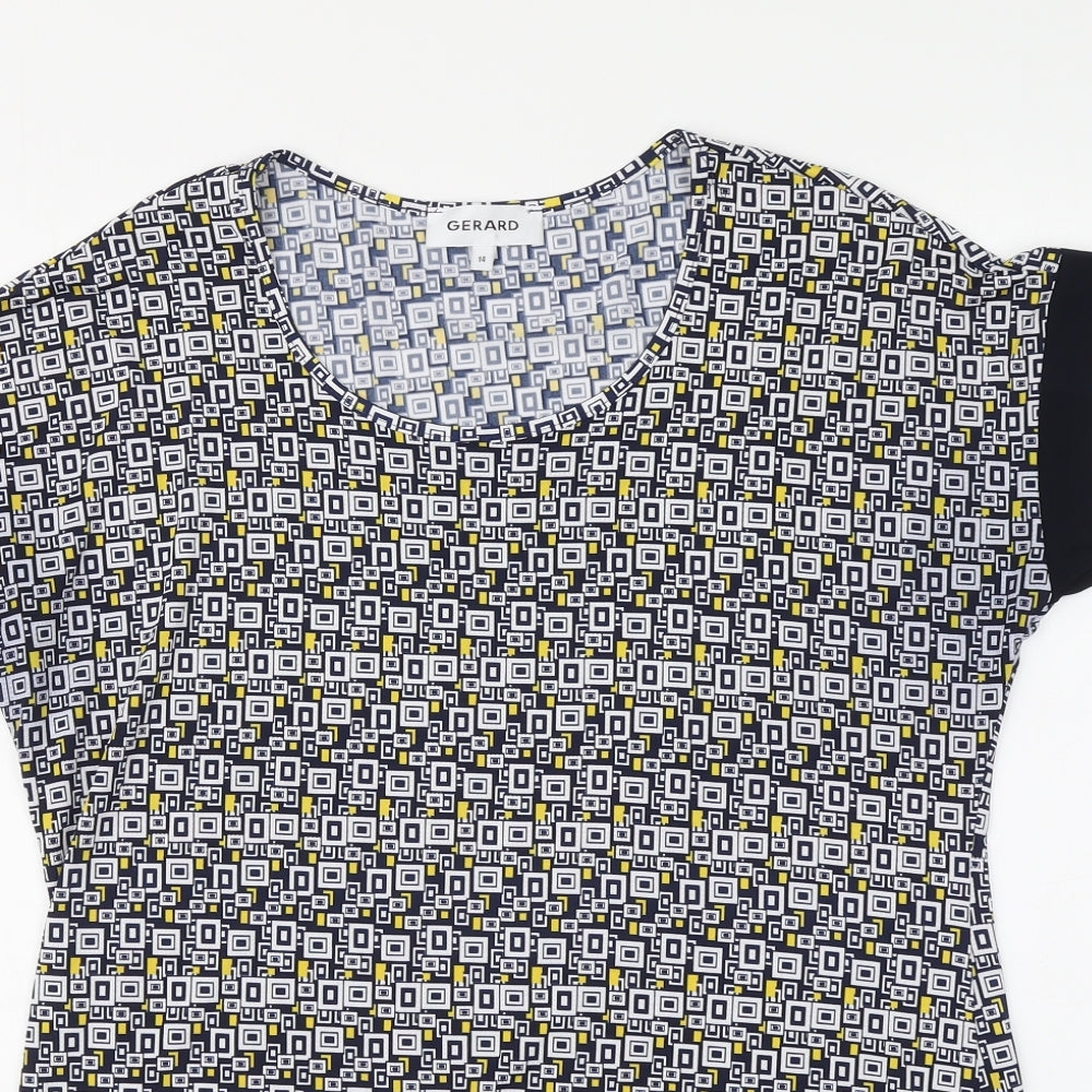 Gerard Womens Blue Geometric Polyester Basic Blouse Size 14 Round Neck
