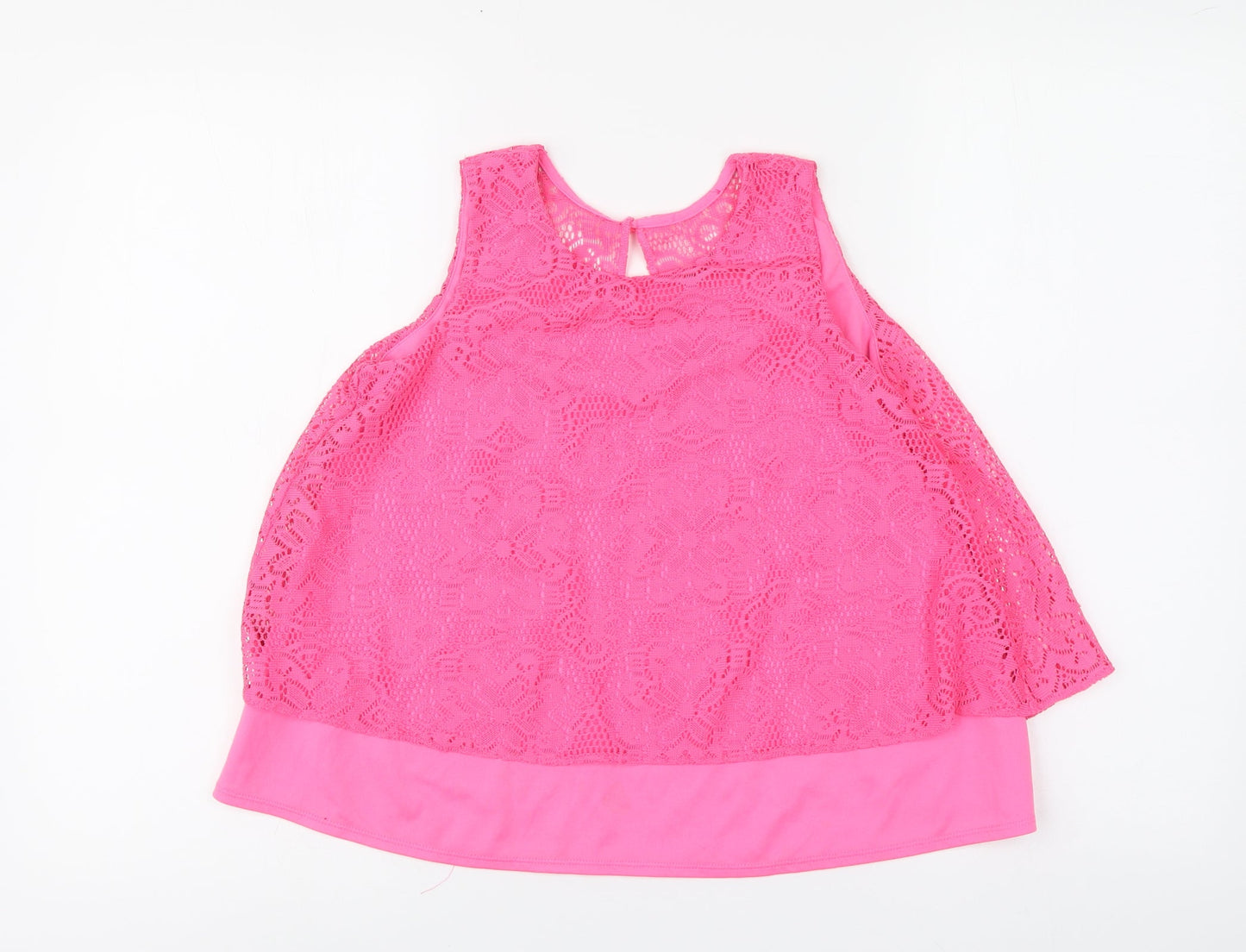 YD Girls Pink Geometric Polyester Basic Tank Size 10-11 Years Round Neck Button