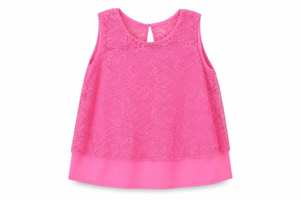 YD Girls Pink Geometric Polyester Basic Tank Size 10-11 Years Round Neck Button