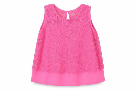 YD Girls Pink Geometric Polyester Basic Tank Size 10-11 Years Round Neck Button