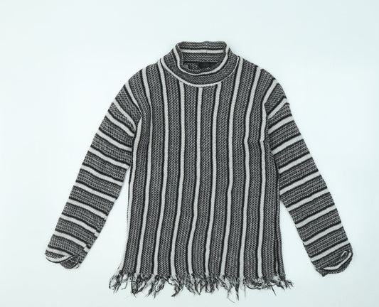 Topshop Womens Black Mock Neck Striped Polyester Pullover Jumper Size 10