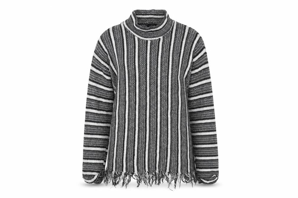 Topshop Womens Black Mock Neck Striped Polyester Pullover Jumper Size 10