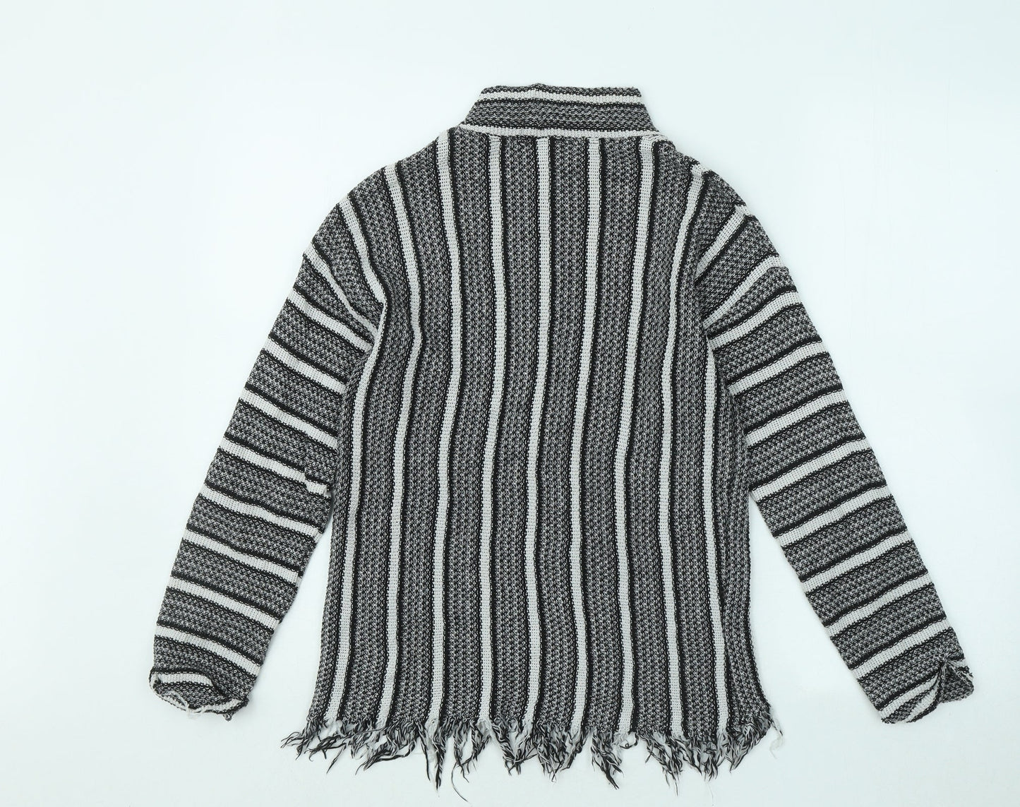 Topshop Womens Black Mock Neck Striped Polyester Pullover Jumper Size 10