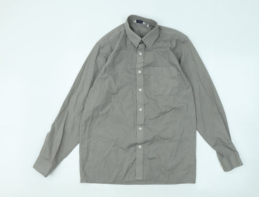 Trutex Mens Grey Cotton Button-Up Size 14 Collared Button