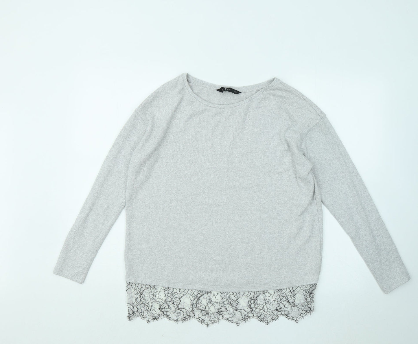F&F Womens Grey Round Neck Viscose Pullover Jumper Size 8