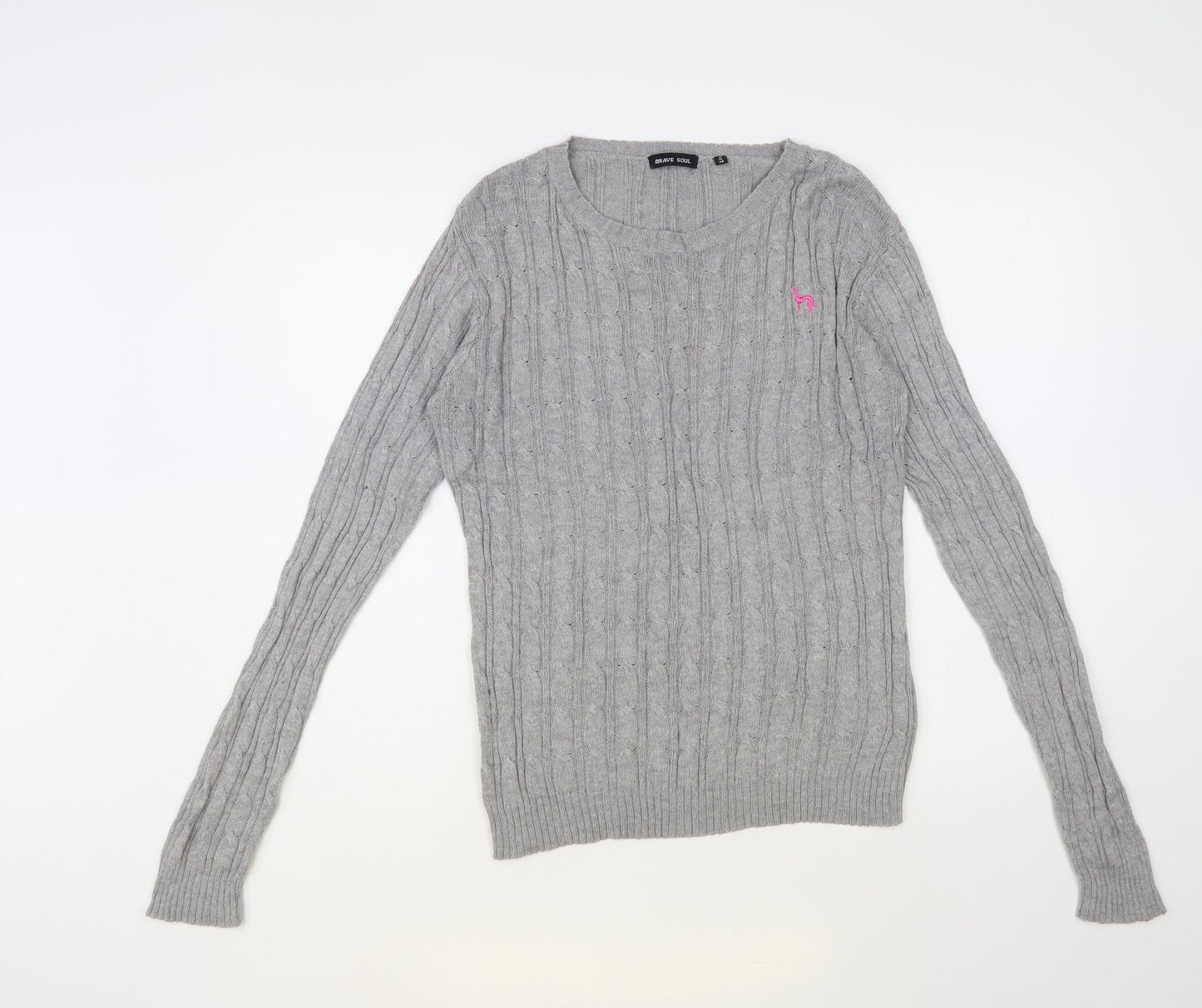 Brave Soul Womens Grey Round Neck Viscose Pullover Jumper Size M
