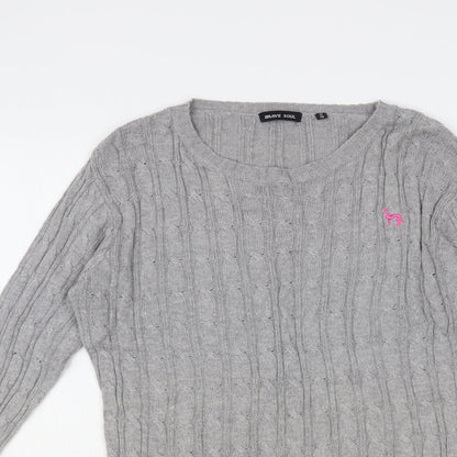 Brave Soul Womens Grey Round Neck Viscose Pullover Jumper Size M