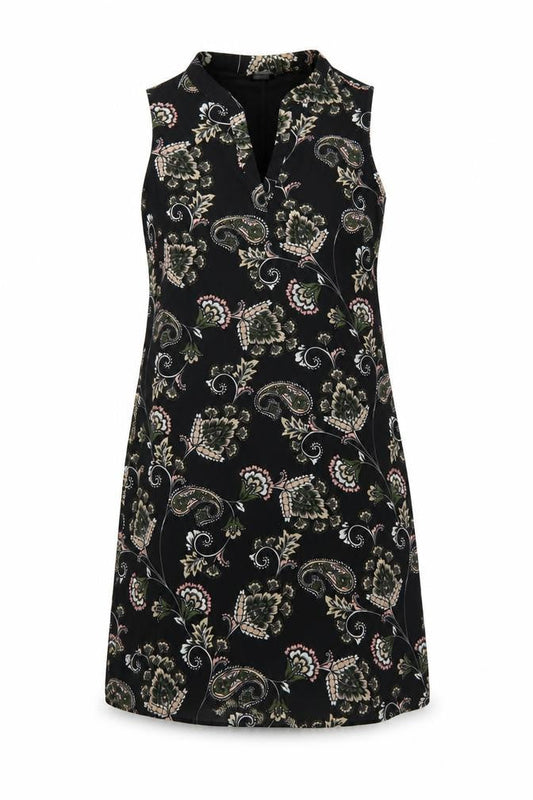 F&F Womens Black Paisley Polyester A-Line Size 12 V-Neck Pullover