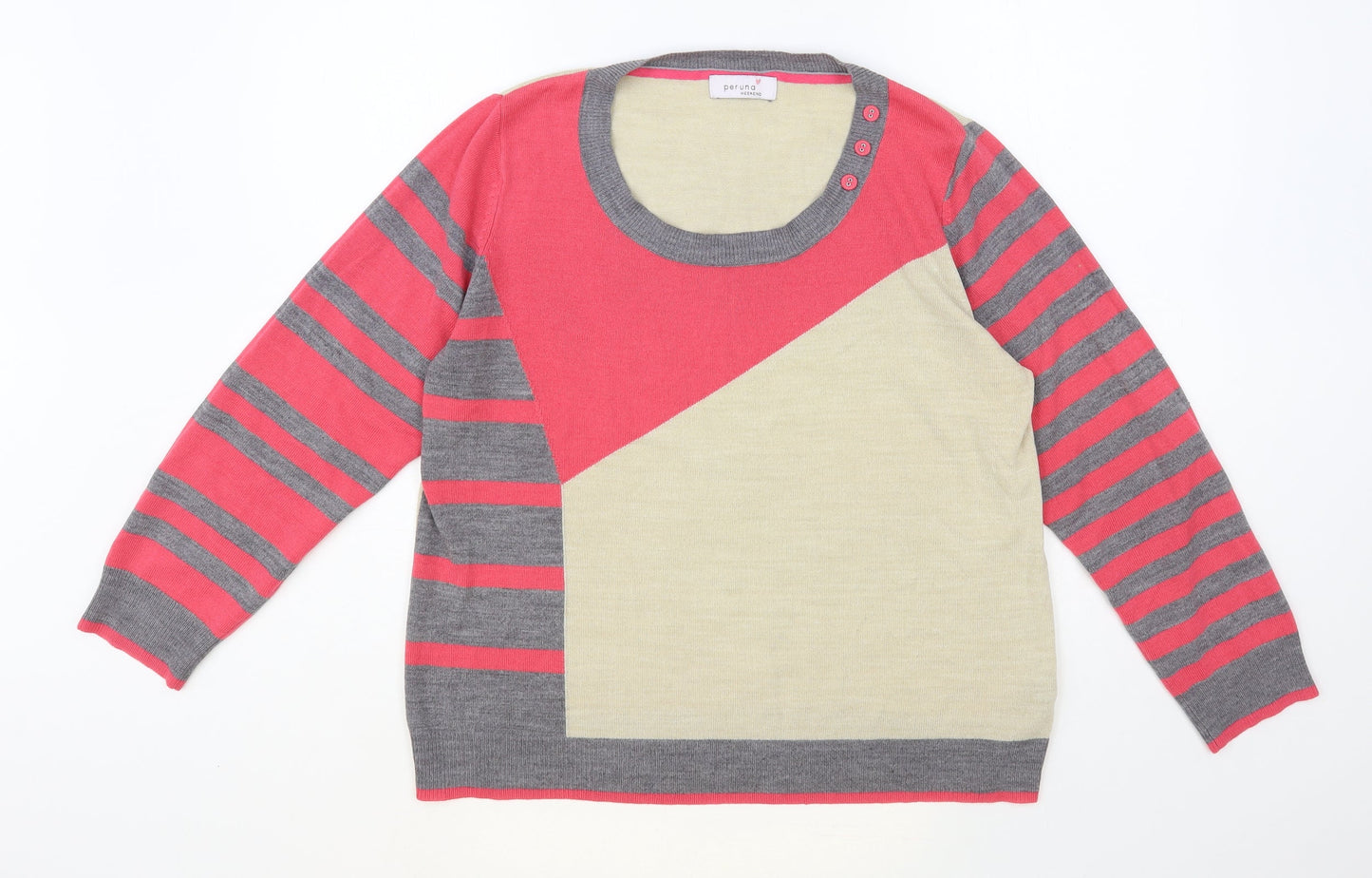 Per Una Womens Multicoloured Scoop Neck Striped Acrylic Pullover Jumper Size L
