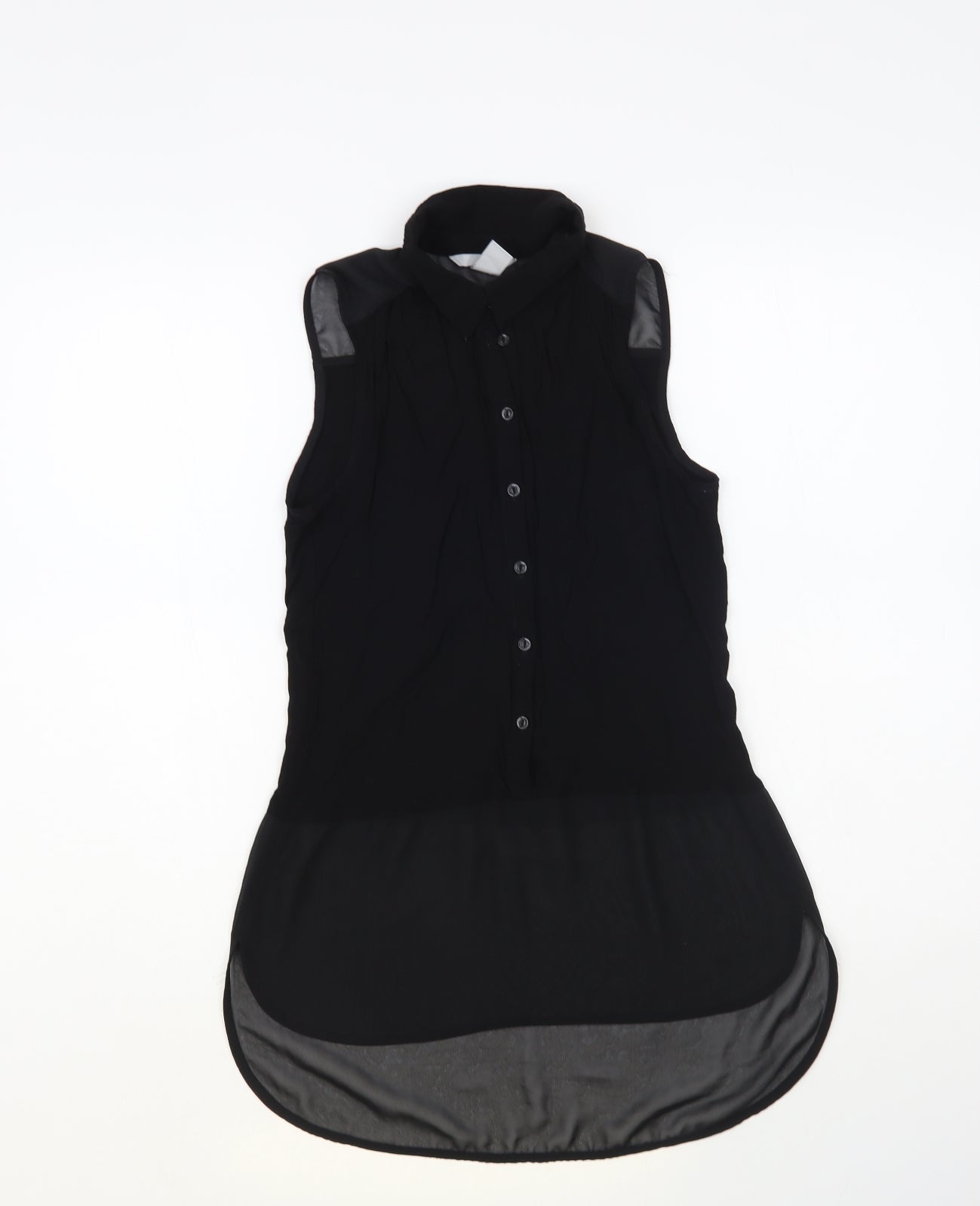 H&M Womens Black Polyester Basic Button-Up Size 6 Collared