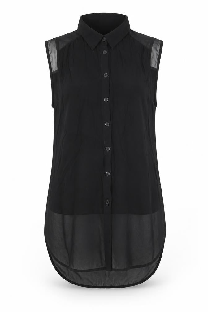 H&M Womens Black Polyester Basic Button-Up Size 6 Collared