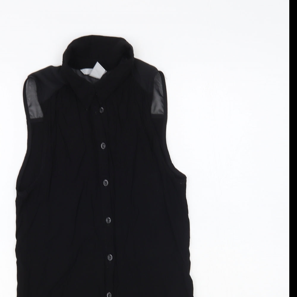 H&M Womens Black Polyester Basic Button-Up Size 6 Collared