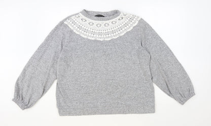 Dorothy Perkins Womens Grey Round Neck Polyester Pullover Jumper Size 16 - Lace Detail