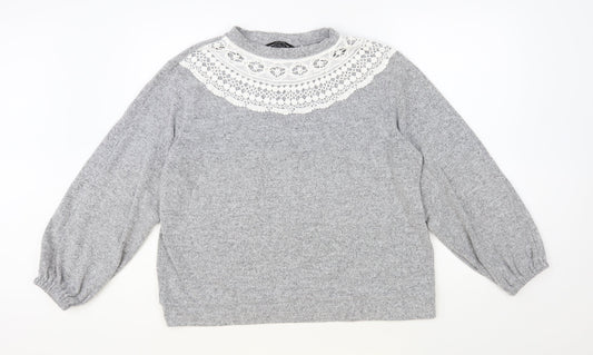 Dorothy Perkins Womens Grey Round Neck Polyester Pullover Jumper Size 16 - Lace Detail