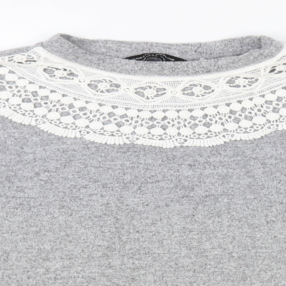Dorothy Perkins Womens Grey Round Neck Polyester Pullover Jumper Size 16 - Lace Detail