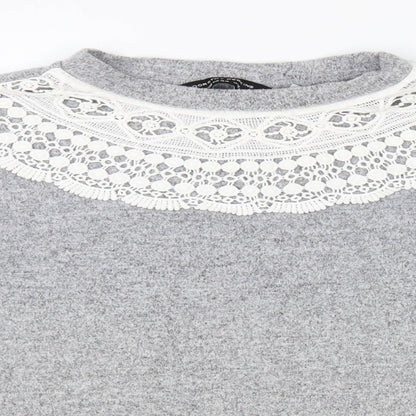 Dorothy Perkins Womens Grey Round Neck Polyester Pullover Jumper Size 16 - Lace Detail