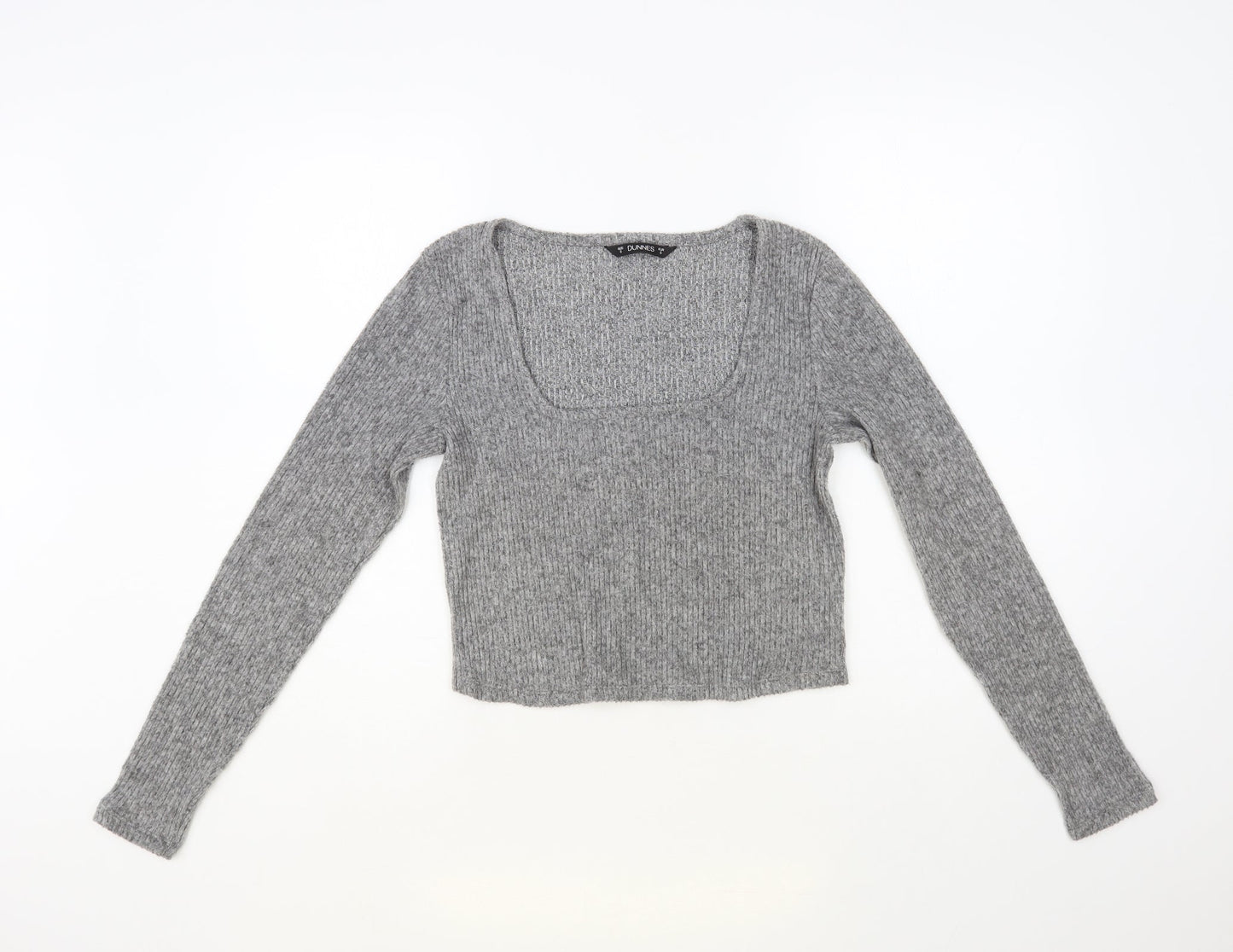 Dunnes Stores Womens Grey Square Neck Polyester Pullover Jumper Size S - Cropped
