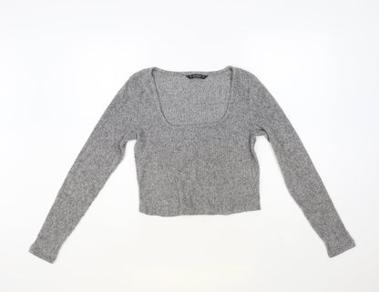 Dunnes Womens Grey Square Neck Polyester Pullover Jumper Size S - Cropped