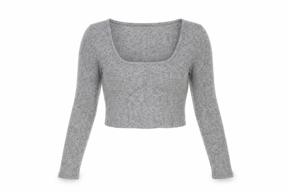 Dunnes Stores Womens Grey Square Neck Polyester Pullover Jumper Size S - Cropped