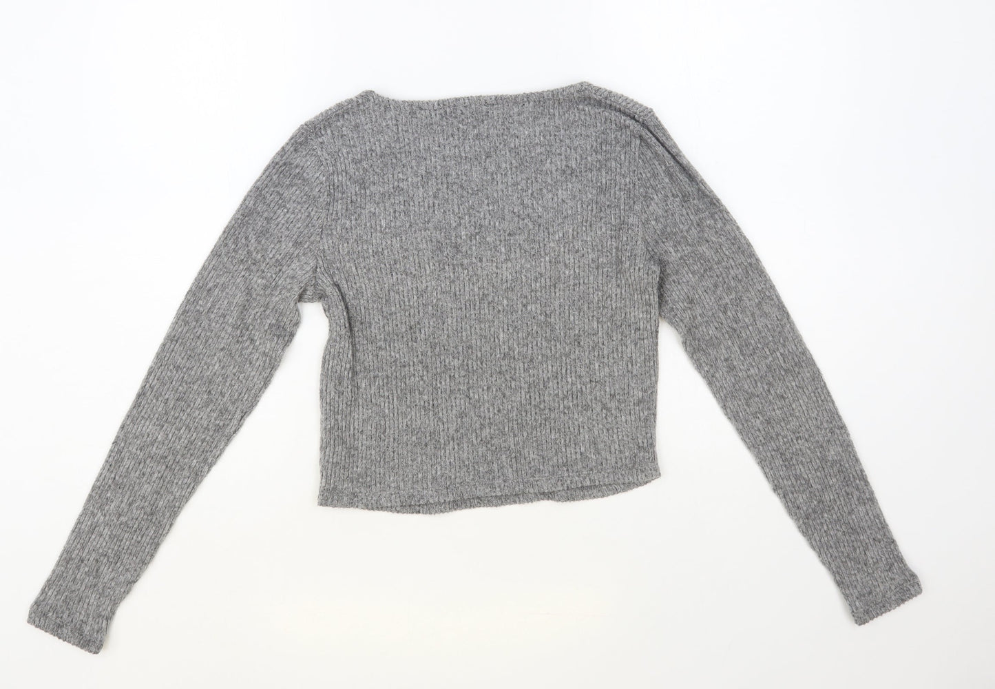 Dunnes Stores Womens Grey Square Neck Polyester Pullover Jumper Size S - Cropped