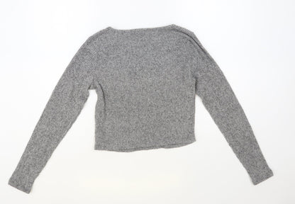 Dunnes Womens Grey Square Neck Polyester Pullover Jumper Size S - Cropped