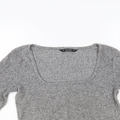 Dunnes Womens Grey Square Neck Polyester Pullover Jumper Size S - Cropped