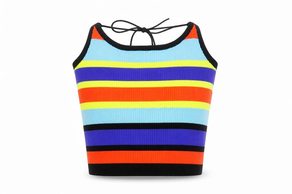 Zaful Womens Multicoloured Striped Acrylic Cropped Tank Size S Halter