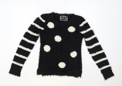 Dunnes Womens Black Round Neck Striped Polyester Pullover Jumper Size S