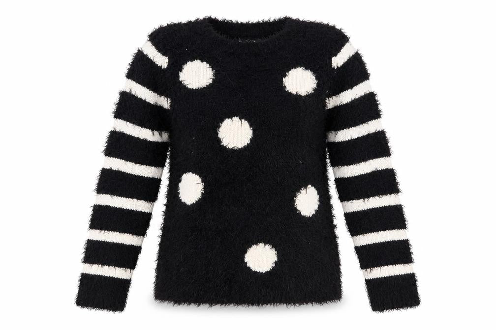 Dunnes Stores Womens Black Round Neck Striped Polyester Pullover Jumper Size S