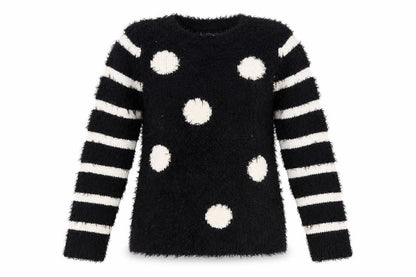 Dunnes Womens Black Round Neck Striped Polyester Pullover Jumper Size S