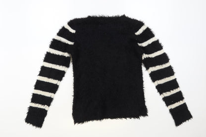Dunnes Womens Black Round Neck Striped Polyester Pullover Jumper Size S