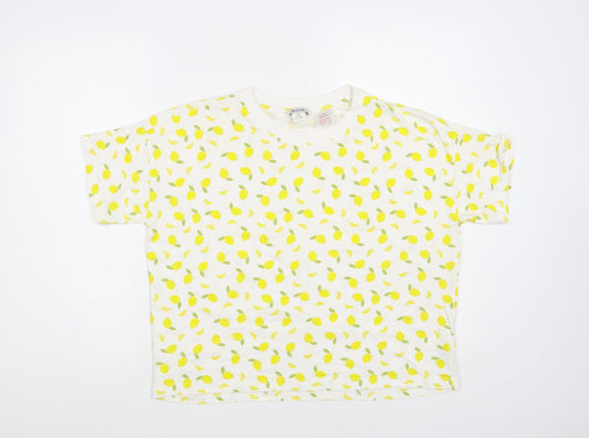 Monki Womens White Geometric Cotton Basic T-Shirt Size XS Crew Neck - Lemon Print
