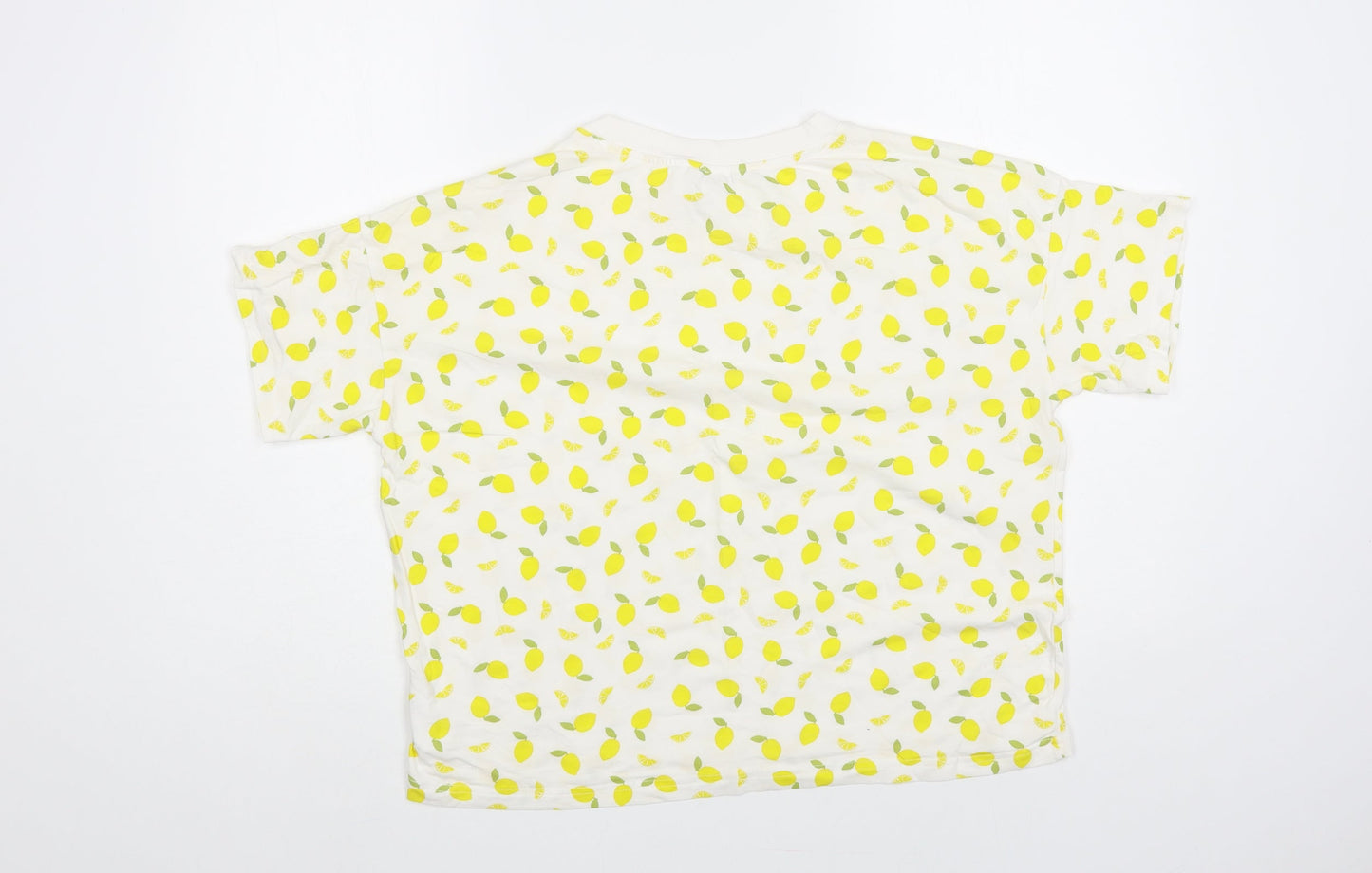 Monki Womens White Geometric Cotton Basic T-Shirt Size XS Crew Neck - Lemon Print