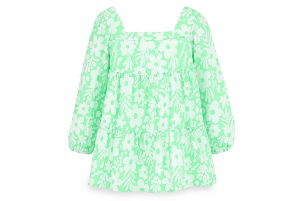 ASOS Womens Green Floral Cotton Shift Size 10 Square Neck Pullover