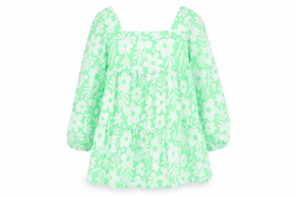 ASOS Womens Green Floral Cotton Shift Size 10 Square Neck Pullover