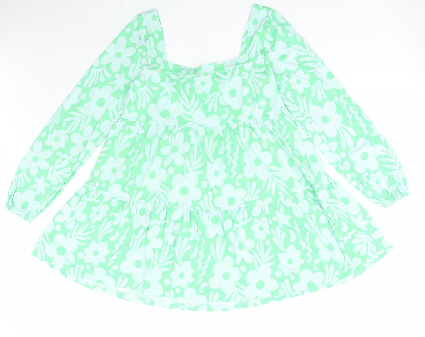 ASOS Womens Green Floral Cotton Shift Size 10 Square Neck Pullover