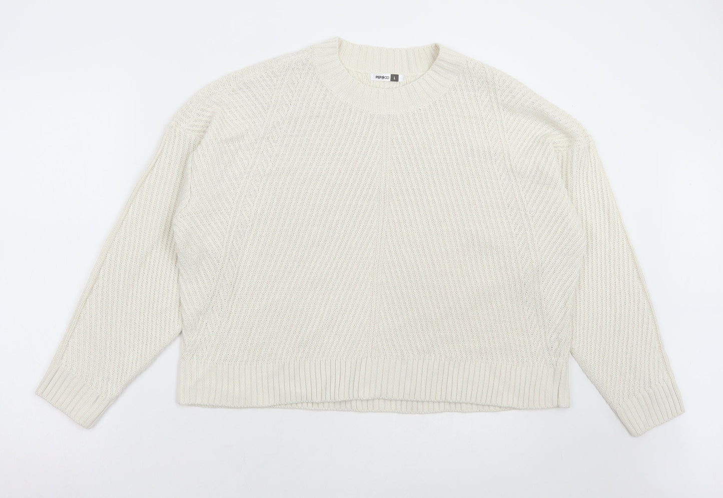 Pep & Co Womens Ivory Round Neck Acrylic Pullover Jumper Size L
