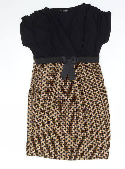 Body Flirt Womens Black Geometric Viscose Bodycon Size S V-Neck Pullover