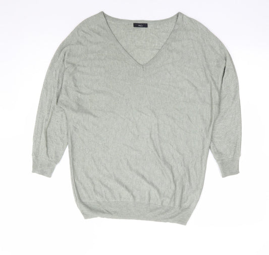 M&Co Womens Green V-Neck Viscose Pullover Jumper Size 10 - Batwing