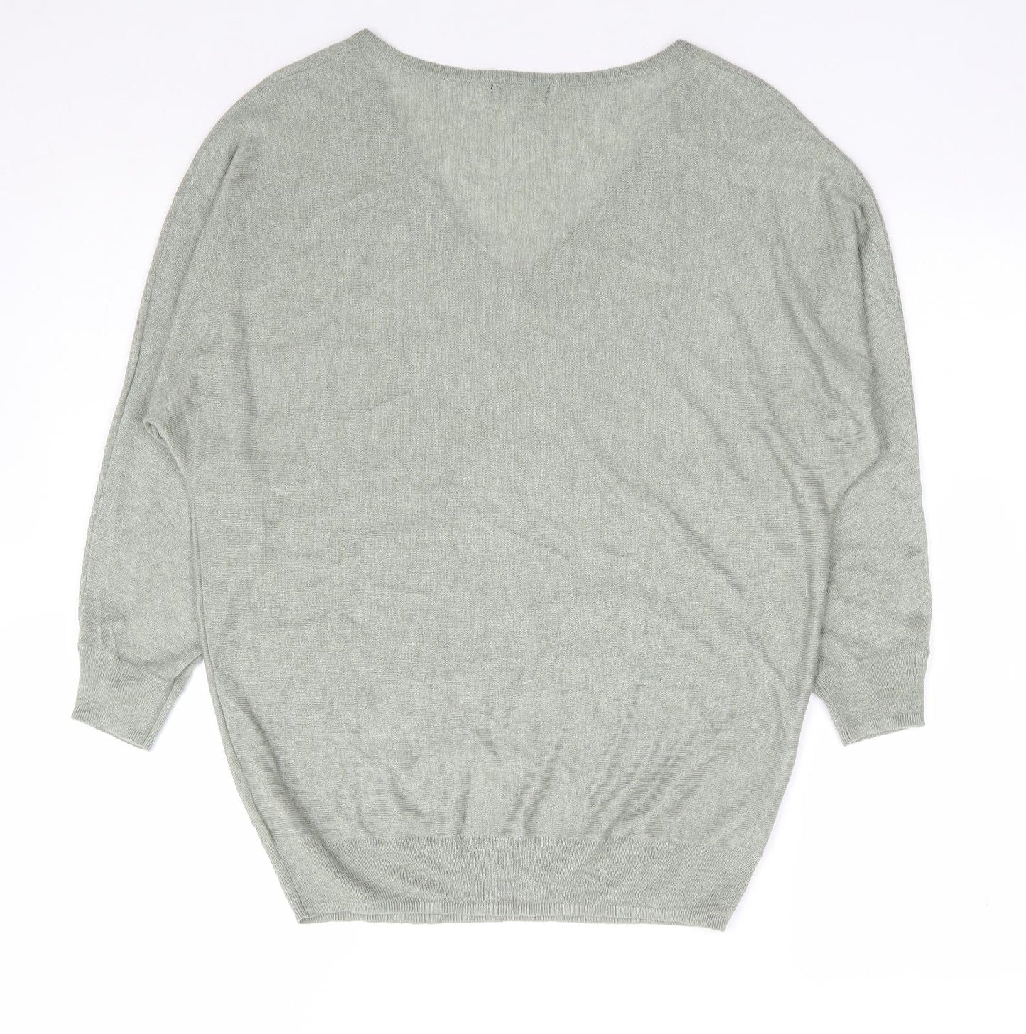 M&Co Womens Green V-Neck Viscose Pullover Jumper Size 10 - Batwing