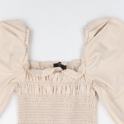 Preloved In Vogue Womens Beige Cotton Basic Blouse Size S Square Neck - Detail