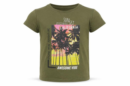 Dunnes Boys Green 100% Cotton Basic T-Shirt Size 2 Years Round Neck Pullover - Slogan Palm Tress