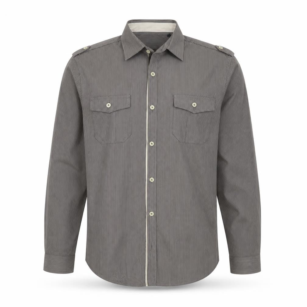 River Island Mens Grey Striped Cotton Button-Up Size M Collared Button