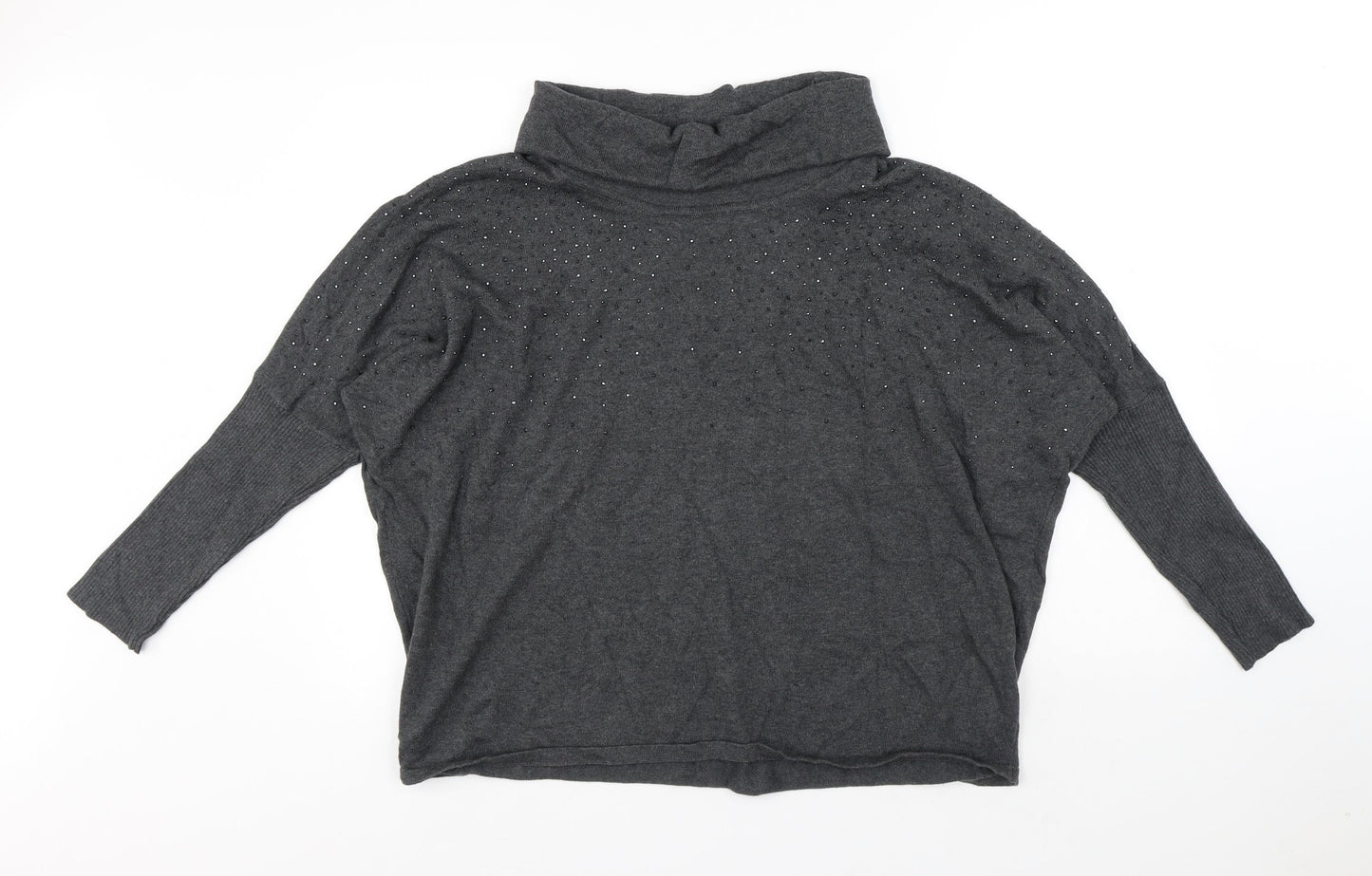 MARBLE Womens Grey Roll Neck Cotton Pullover Jumper Size 14
