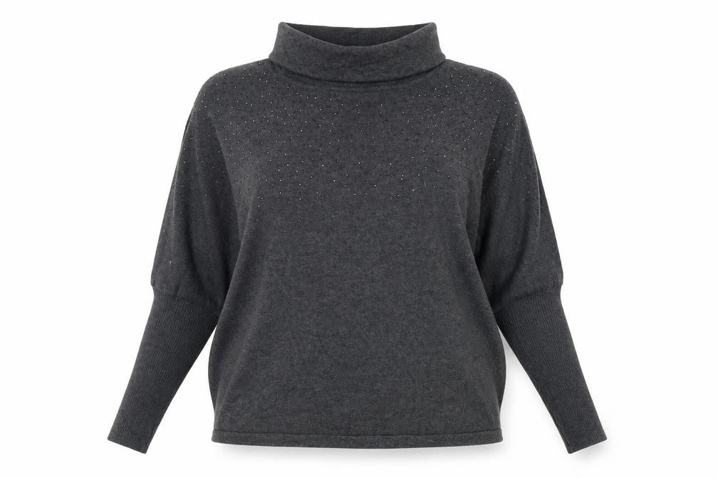 MARBLE Womens Grey Roll Neck Cotton Pullover Jumper Size 14