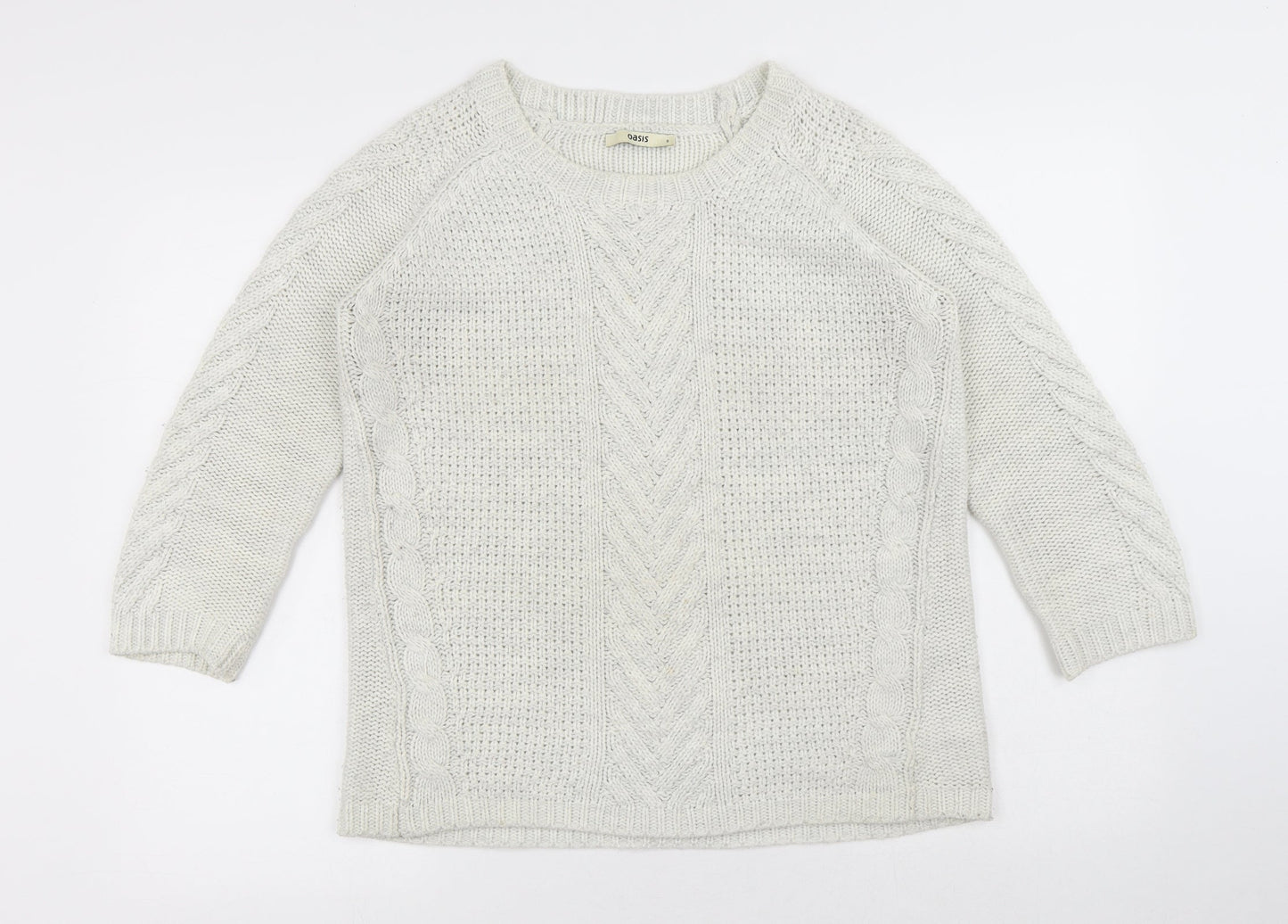 Oasis Womens White Round Neck Acrylic Pullover Jumper Size S